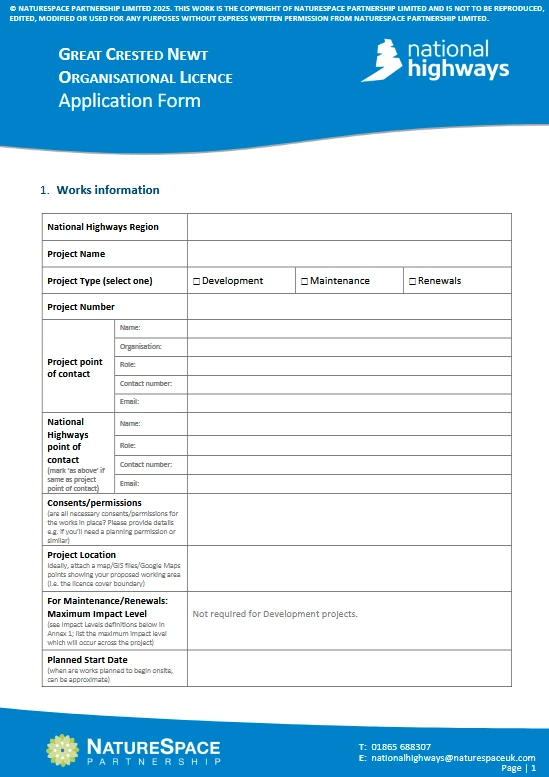 National Highways Application Form – Cover